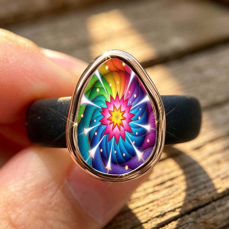 Psychedelic Flower Teardrop Ring