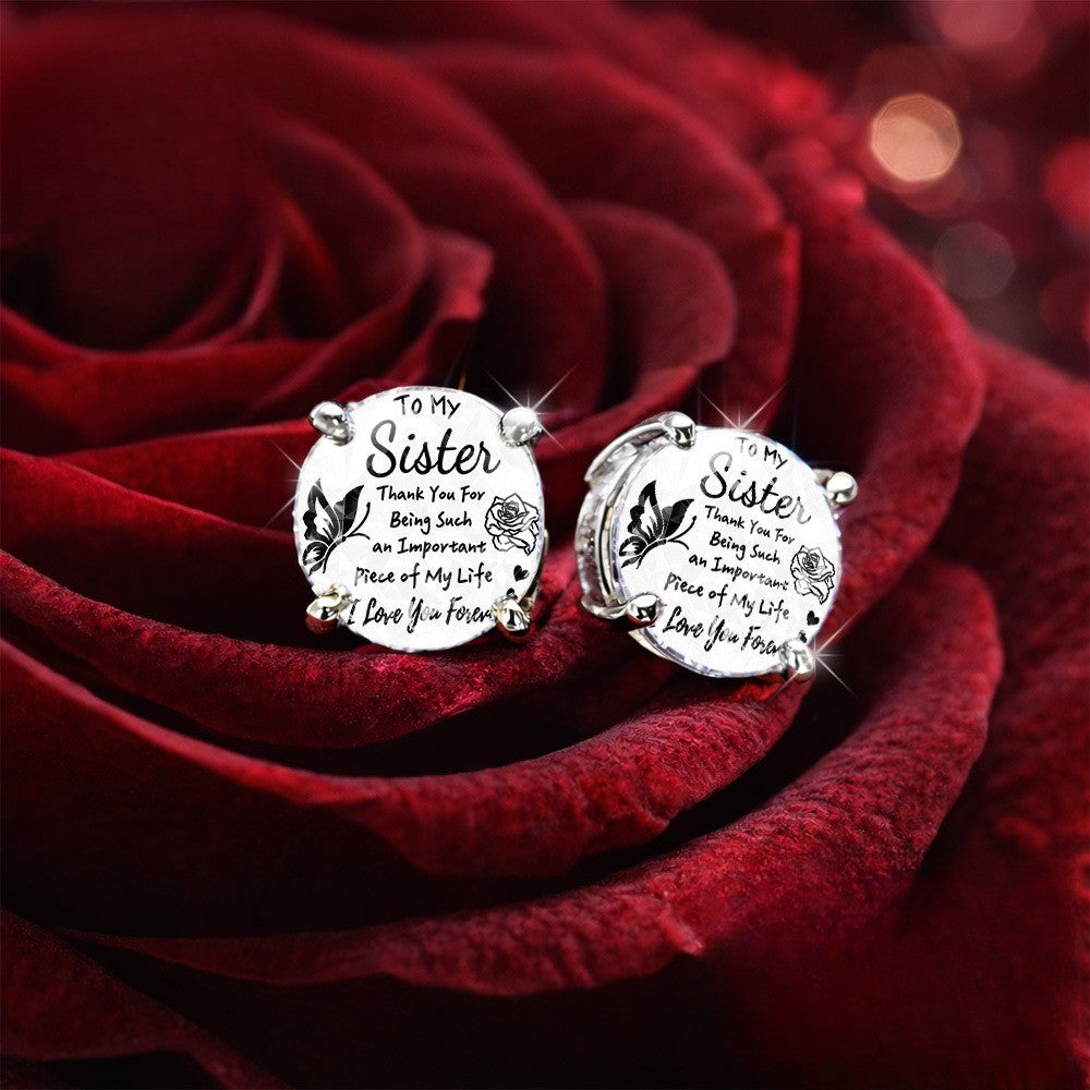 Sister Message Stud Earrings