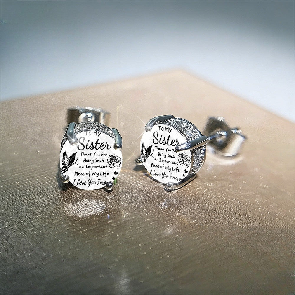 Sister Message Stud Earrings