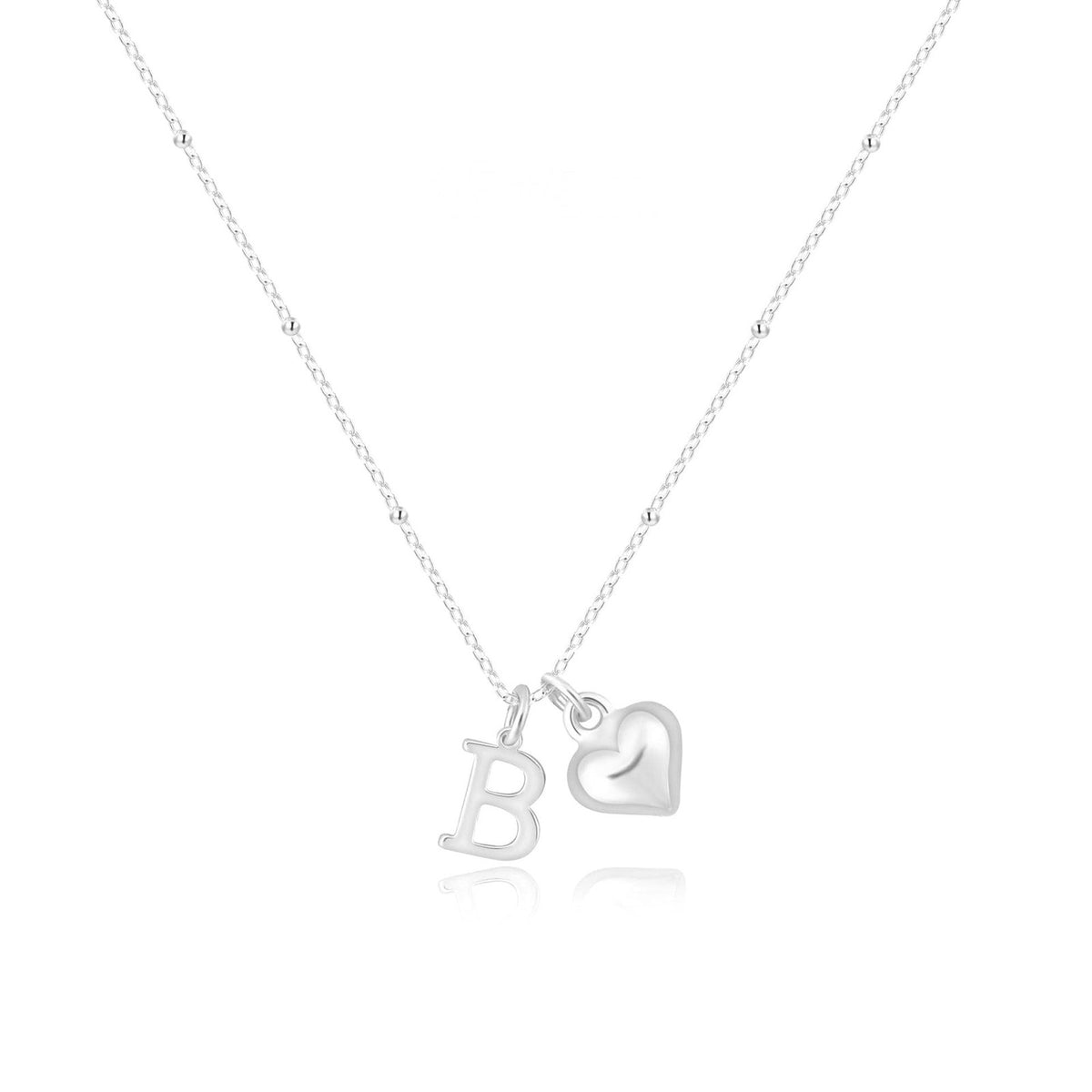 Initial & Heart Bead Chain Necklace