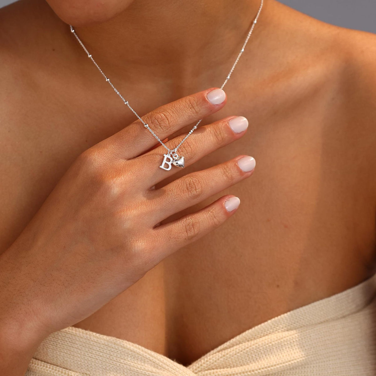 Initial & Heart Bead Chain Necklace
