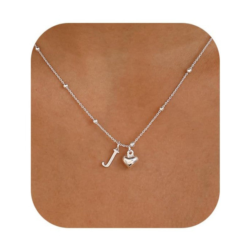 Initial & Heart Bead Chain Necklace
