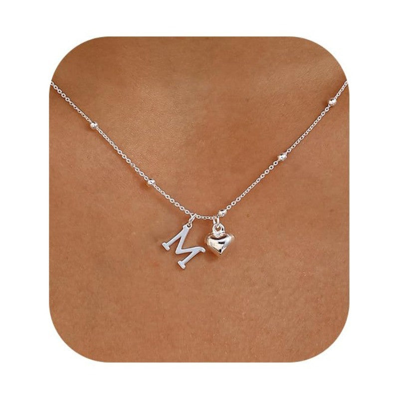Initial & Heart Bead Chain Necklace