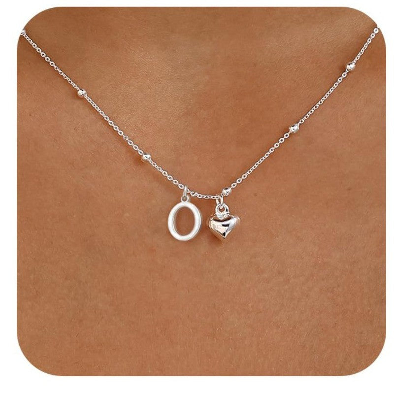Initial & Heart Bead Chain Necklace