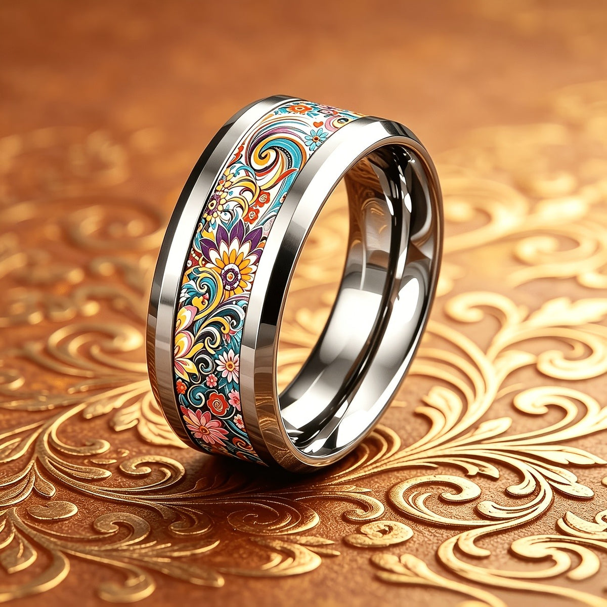 Colorful Paisley Floral Band Ring
