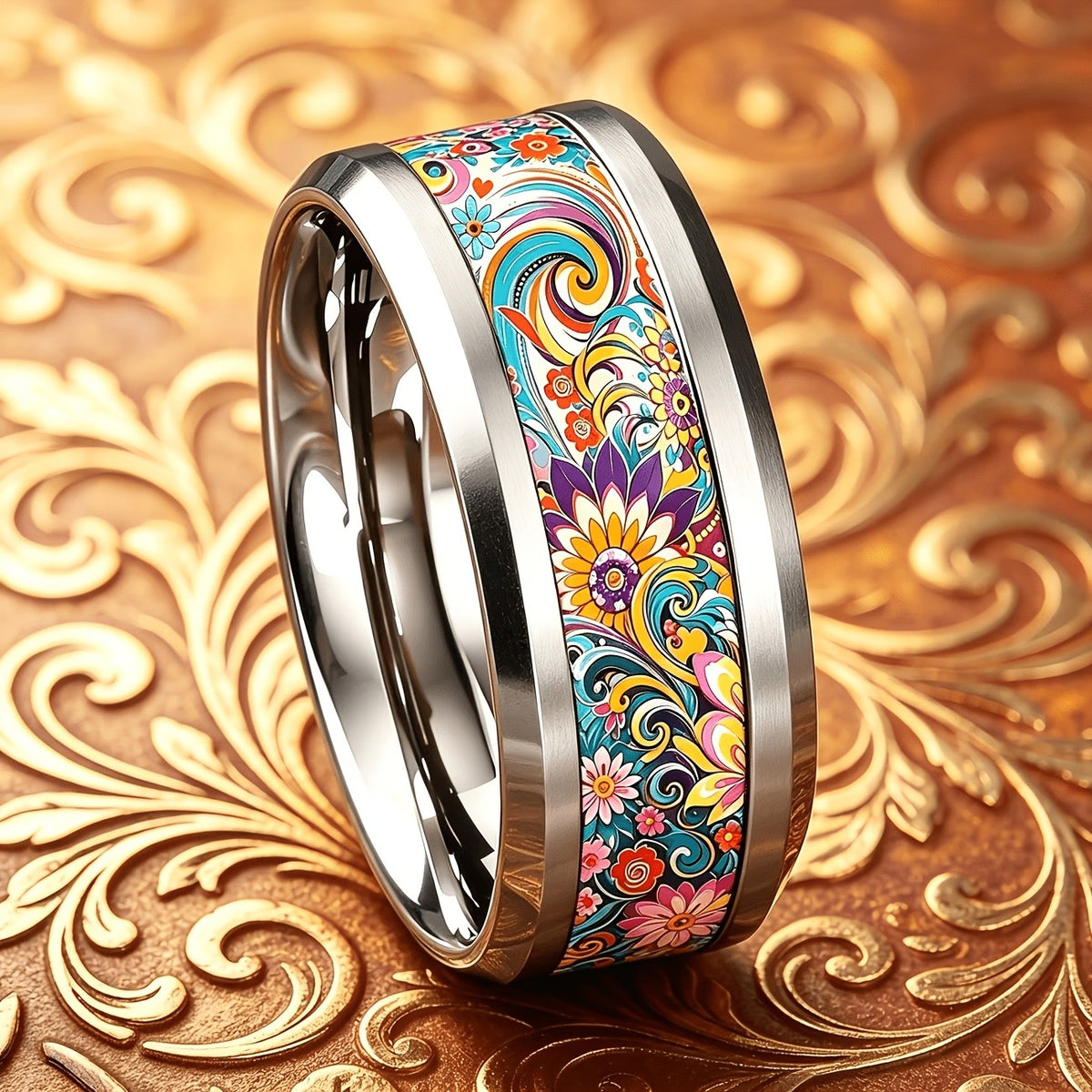 Colorful Paisley Floral Band Ring