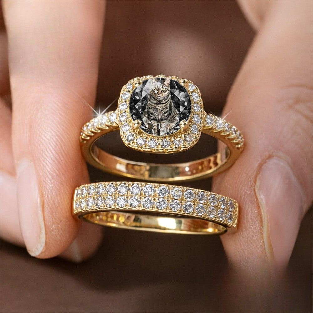 Sitting Cat Square Ring Set