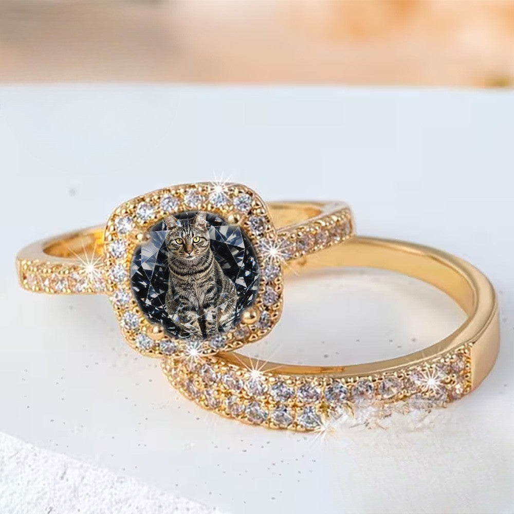 Sitting Cat Square Ring Set