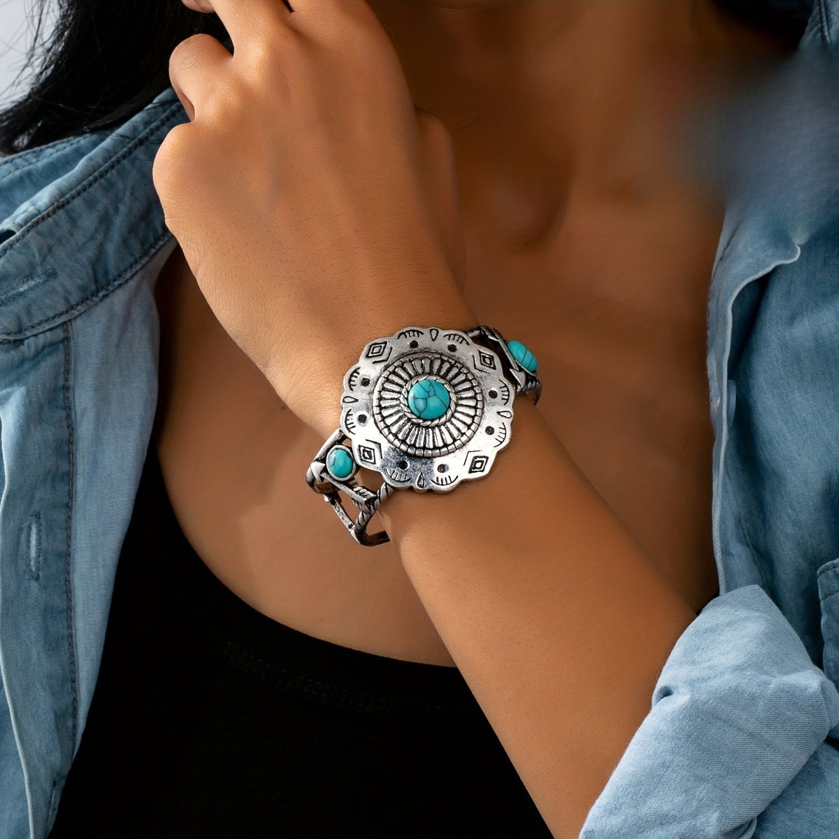 Geometric Turquoise Cuff Bangle