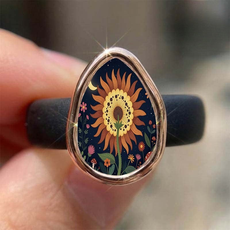 Midnight Sunflower Teardrop Ring