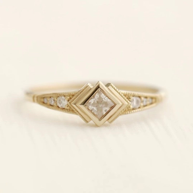 Square Crystal Milgrain Ring