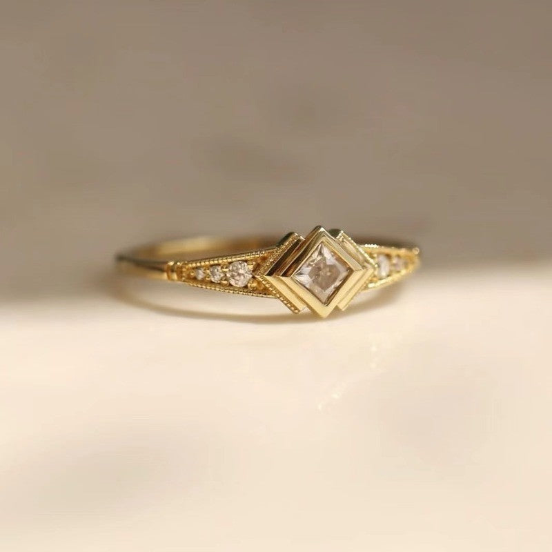 Square Crystal Milgrain Ring