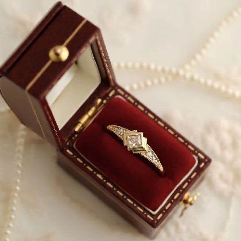 Square Crystal Milgrain Ring