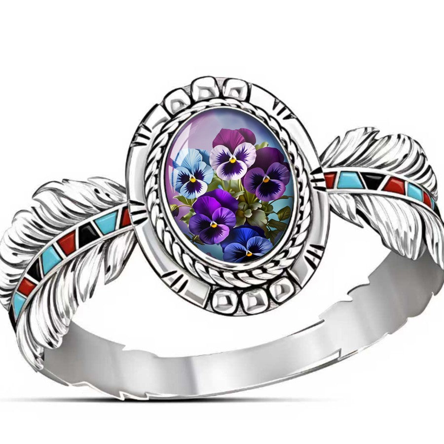 Pansy Feather Oval Ring