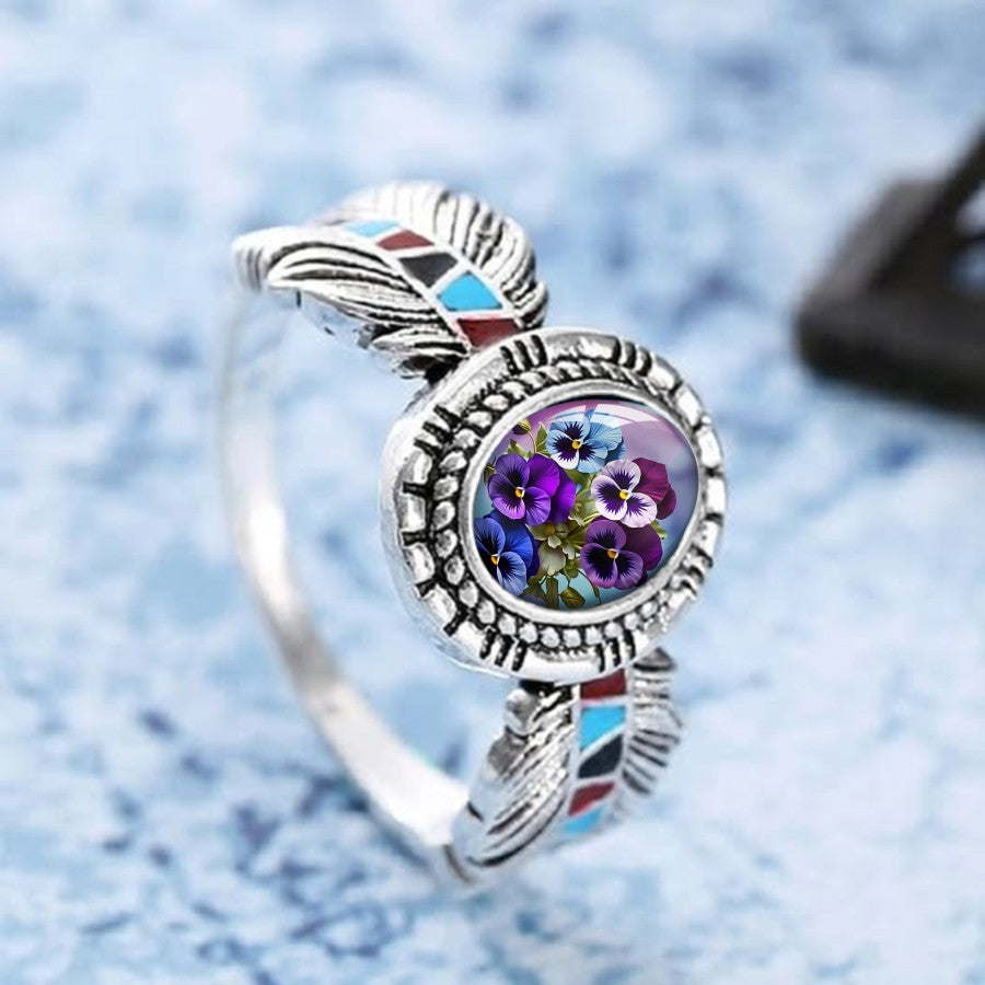 Pansy Feather Oval Ring