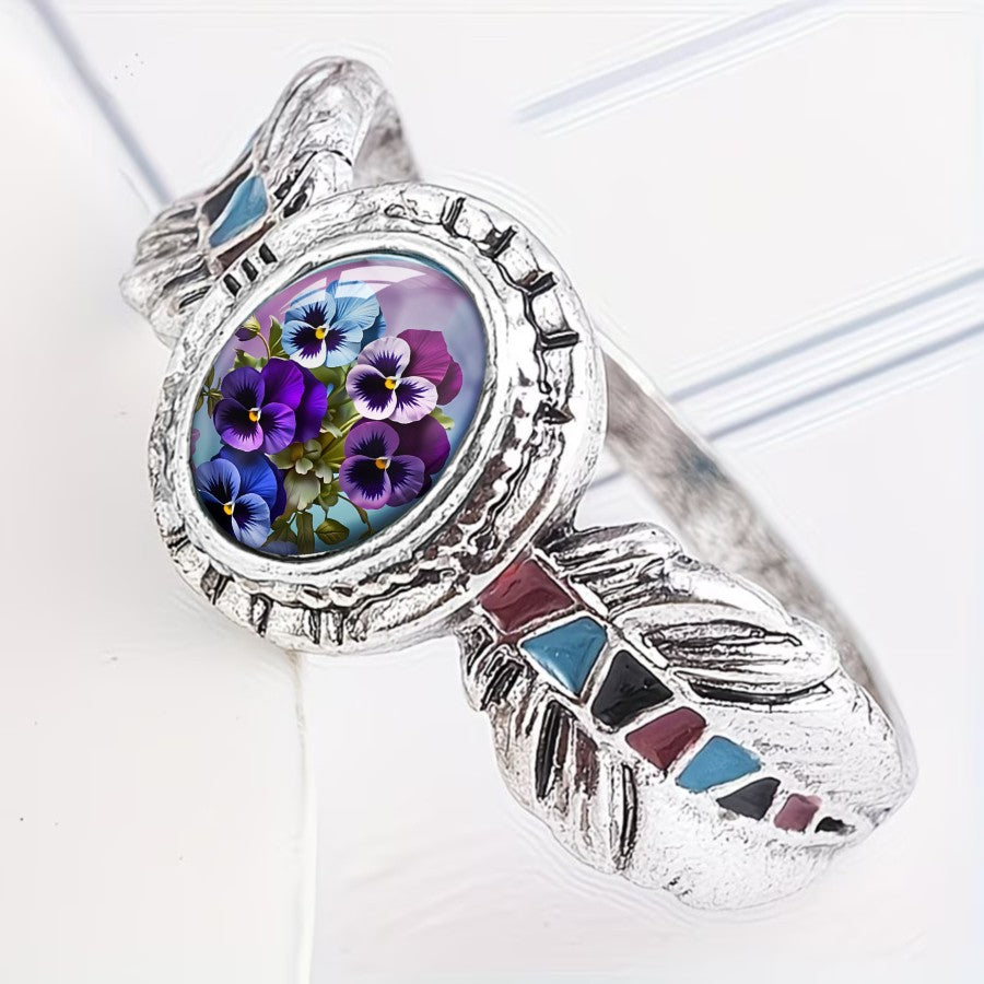 Pansy Feather Oval Ring