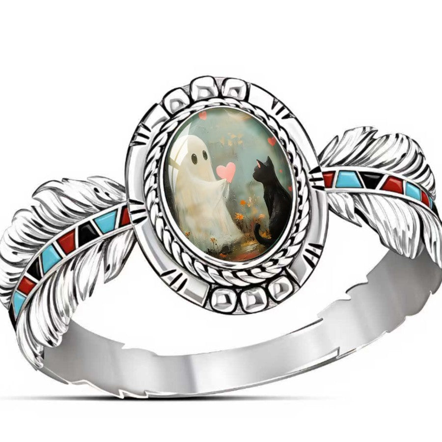 Ghost & Cat Oval Ring
