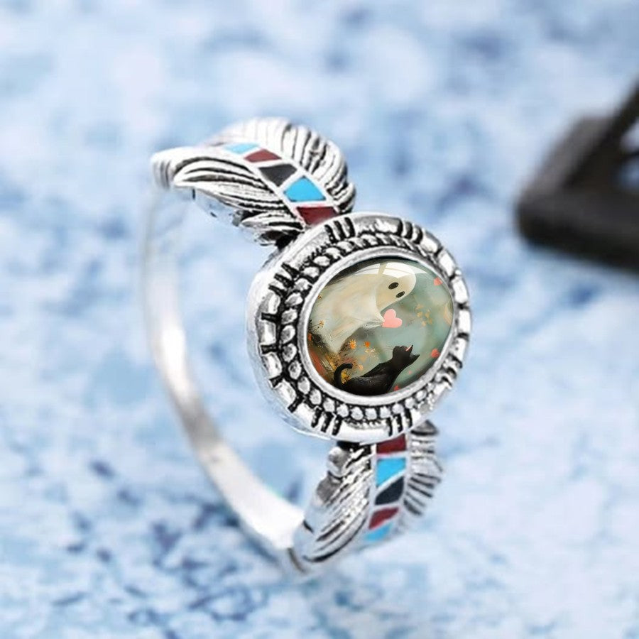 Ghost & Cat Oval Ring