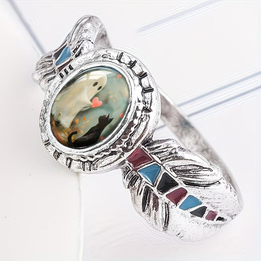 Ghost & Cat Oval Ring