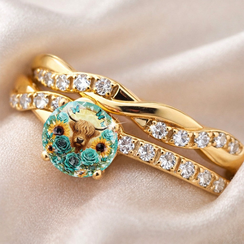 Cow & Floral Cabochon Ring