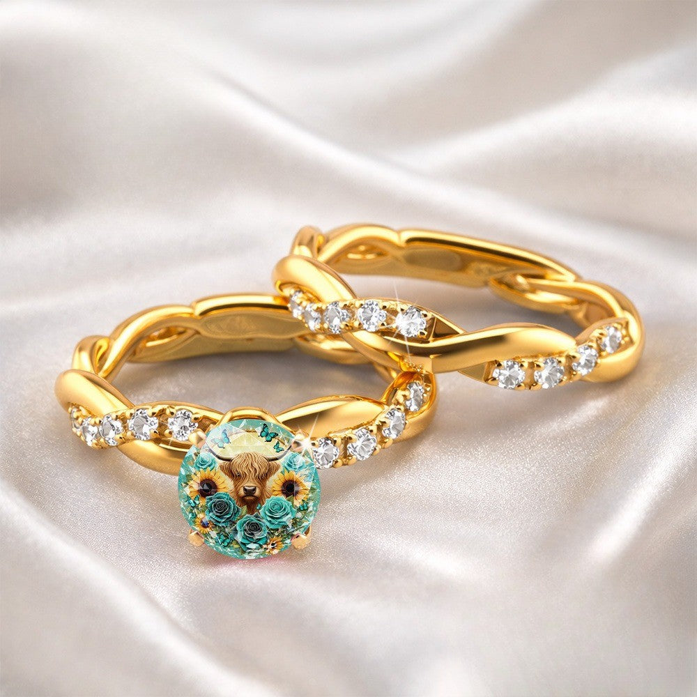 Cow & Floral Cabochon Ring