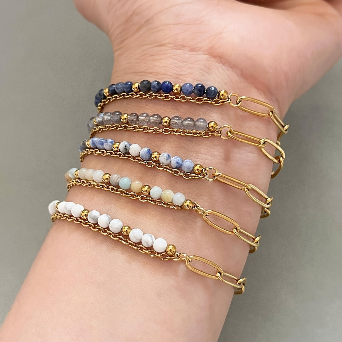 Natural Stone & Gold Link Bracelet