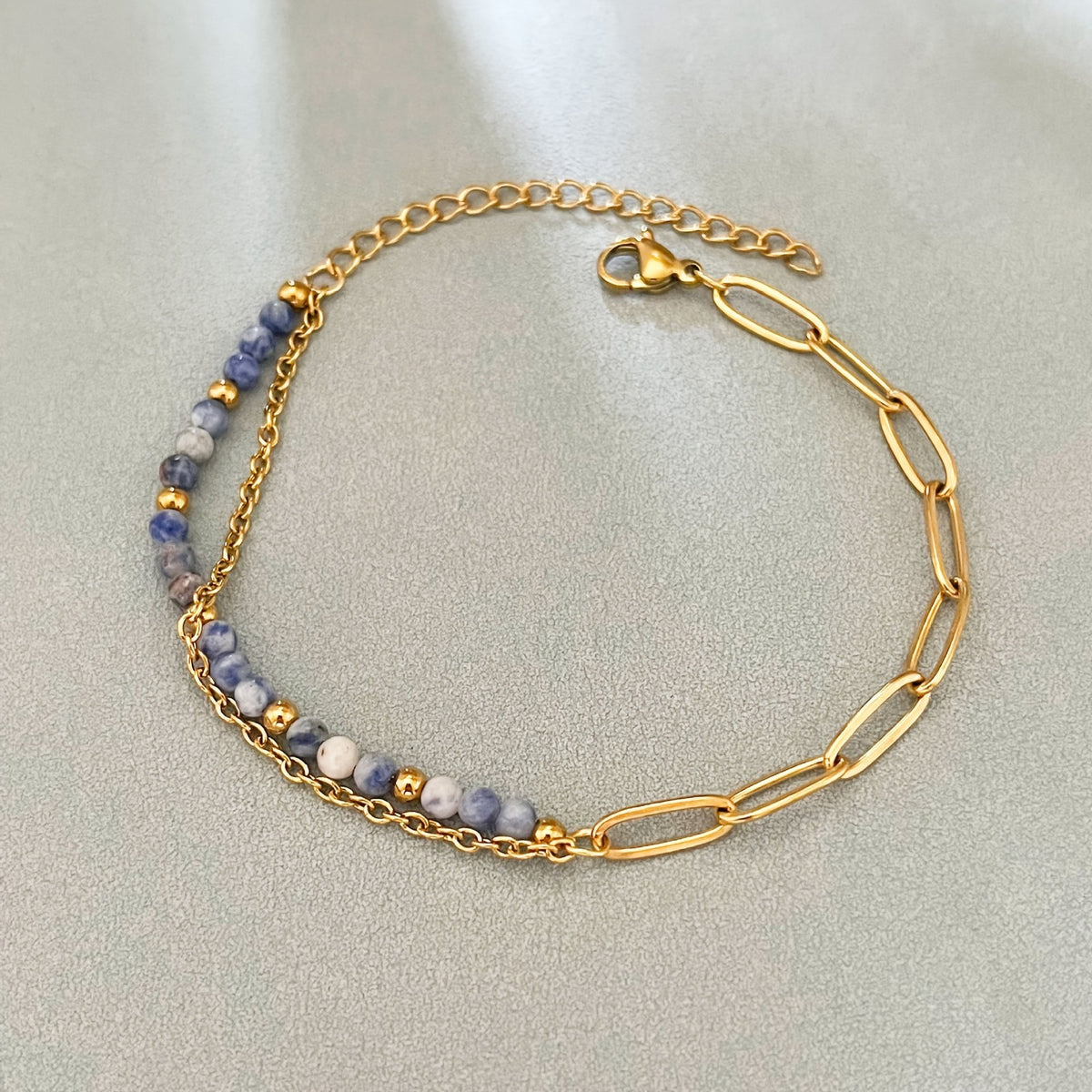 Natural Stone & Gold Link Bracelet