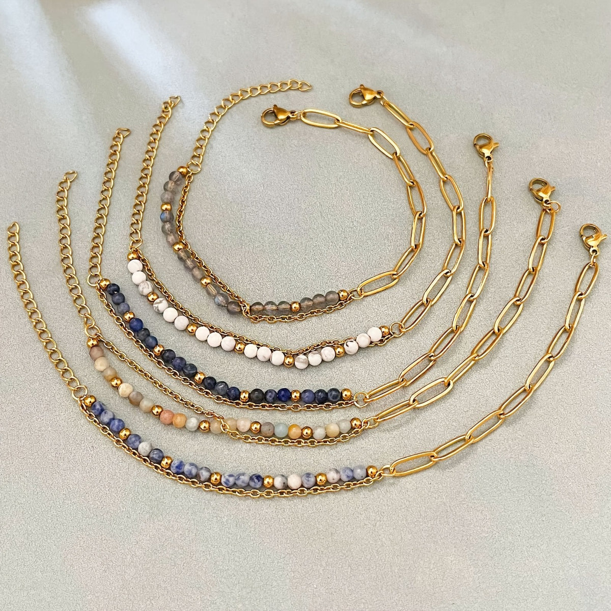 Natural Stone & Gold Link Bracelet