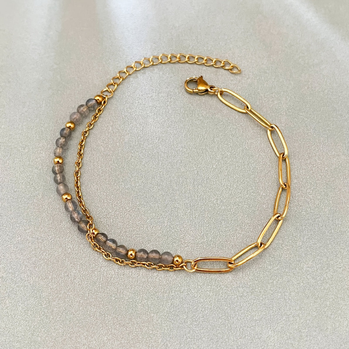 Natural Stone & Gold Link Bracelet