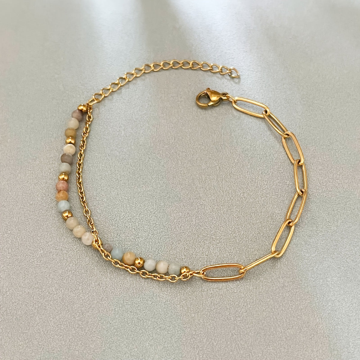 Natural Stone & Gold Link Bracelet