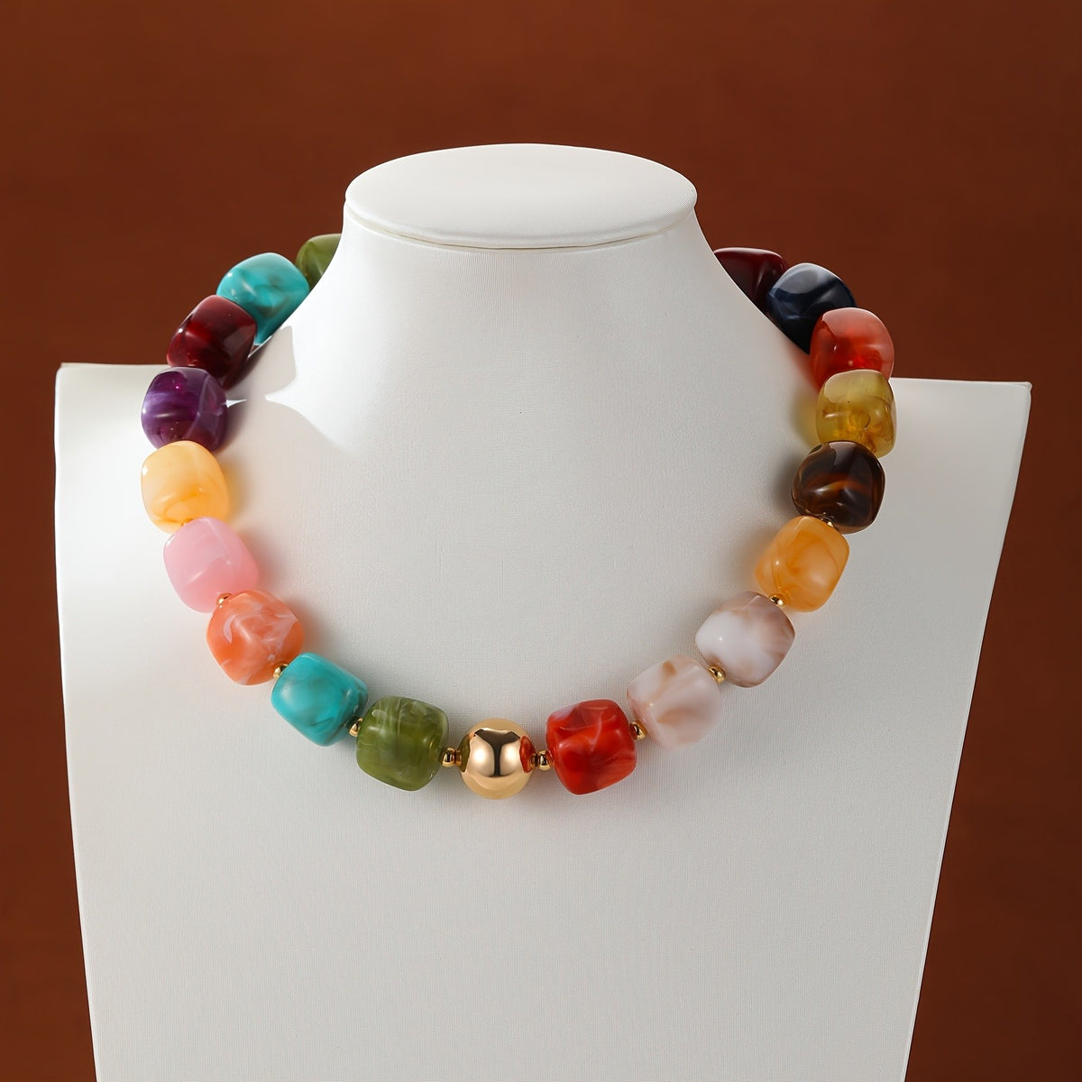 Marbled Teal Resin Bead Necklace