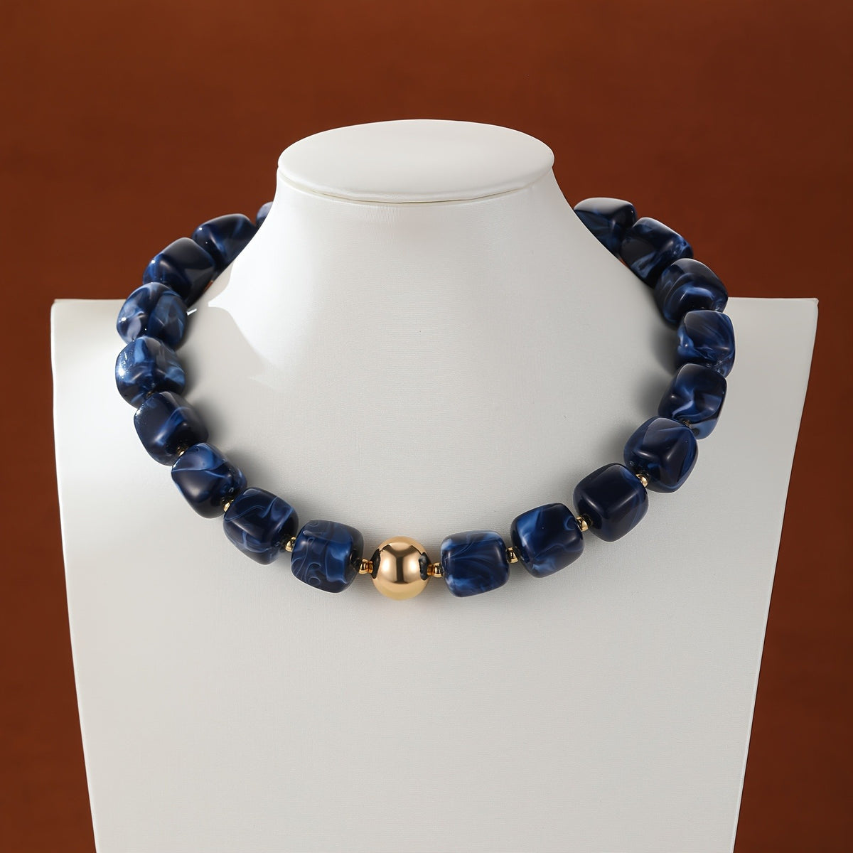 Marbled Teal Resin Bead Necklace
