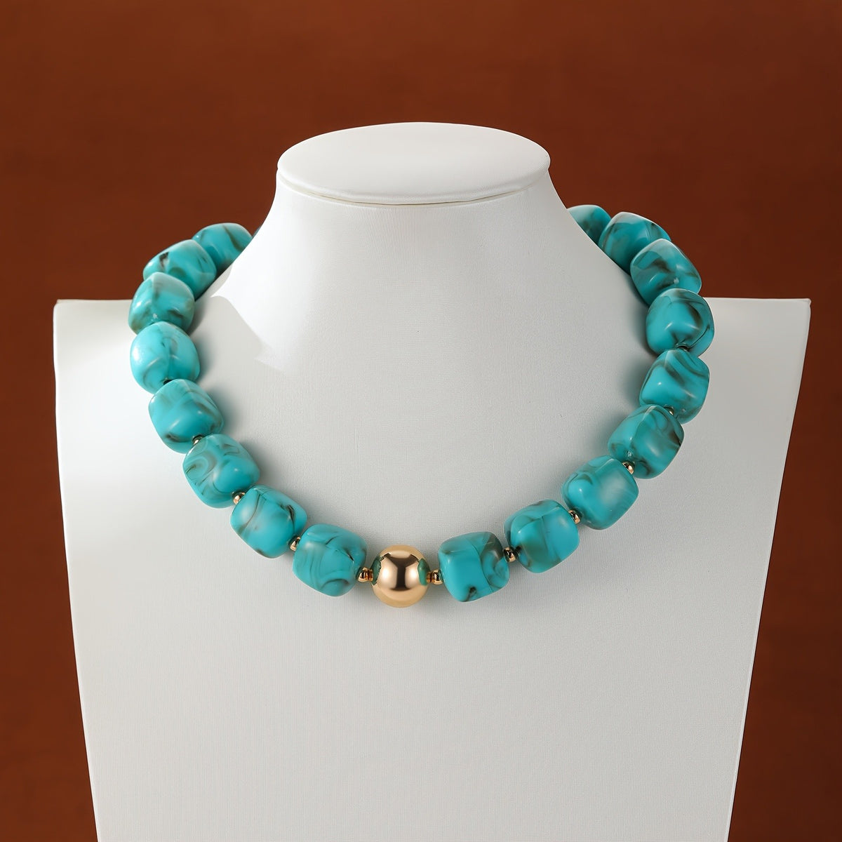 Marbled Teal Resin Bead Necklace