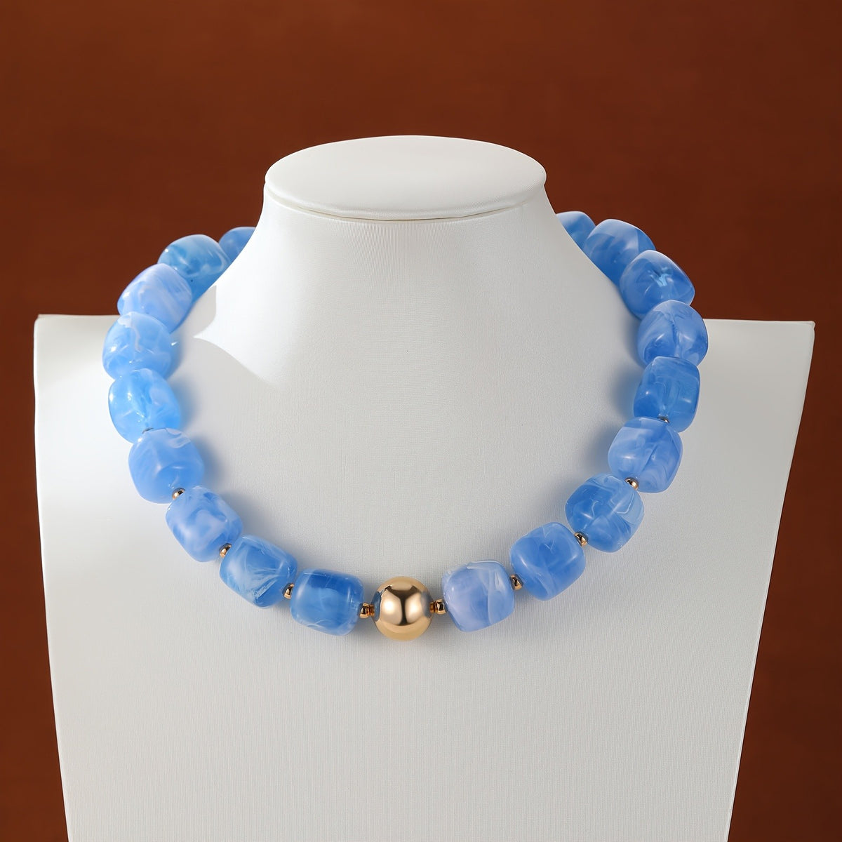 Marbled Teal Resin Bead Necklace