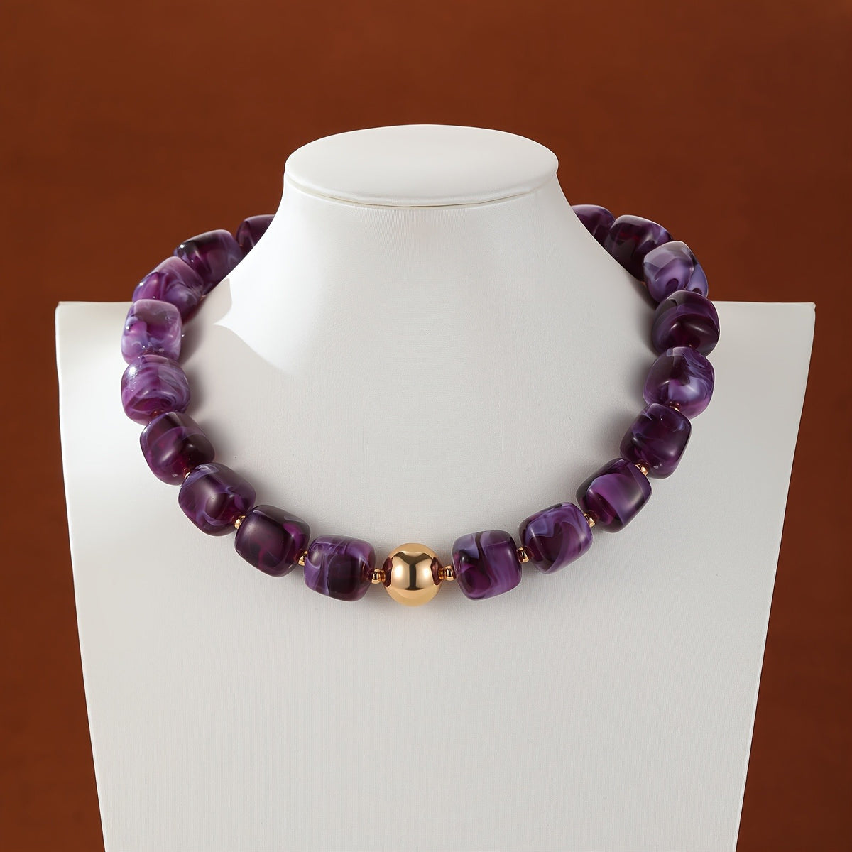 Marbled Teal Resin Bead Necklace