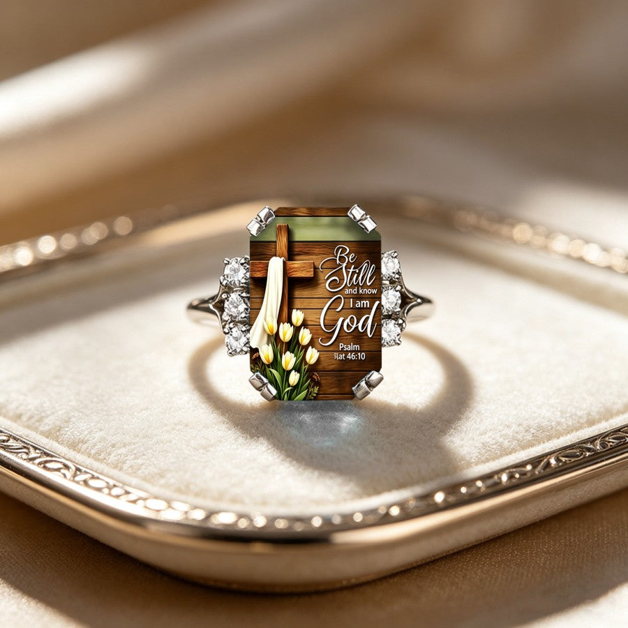 Cross & Tulip Statement Ring