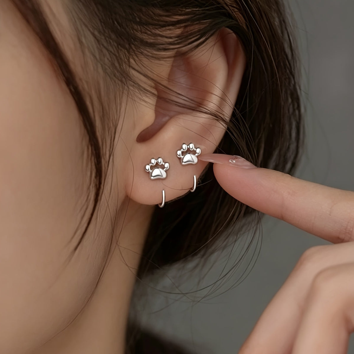 Silver-Tone Paw Earrings