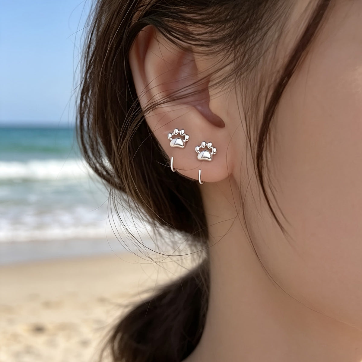 Silver-Tone Paw Earrings