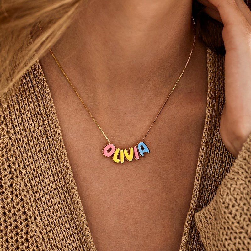 Gold Colorful Bubble Letter Necklace