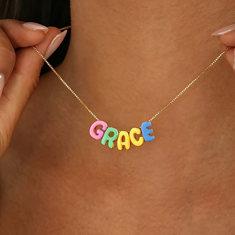 Gold Colorful Bubble Letter Necklace