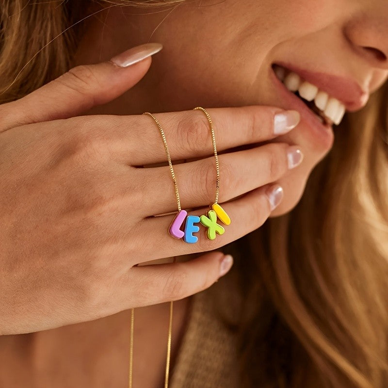 Gold Colorful Bubble Letter Necklace