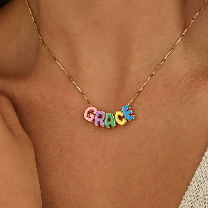 Gold Colorful Bubble Letter Necklace
