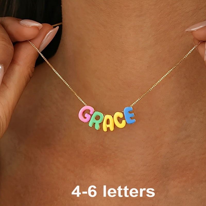 Gold Colorful Bubble Letter Necklace