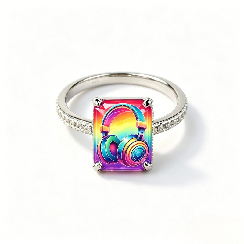 Rainbow Headphones Square Ring