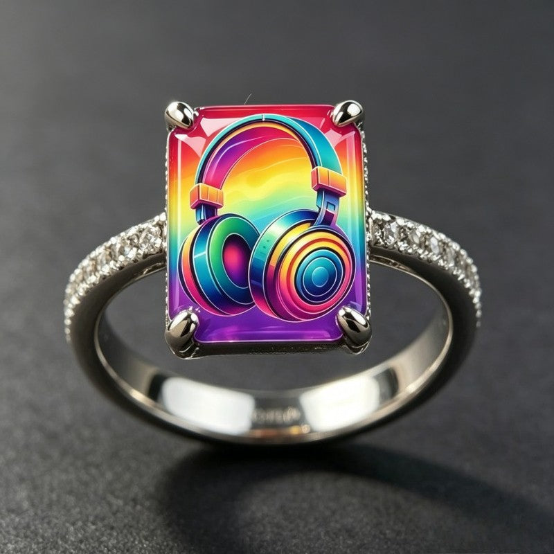 Rainbow Headphones Square Ring