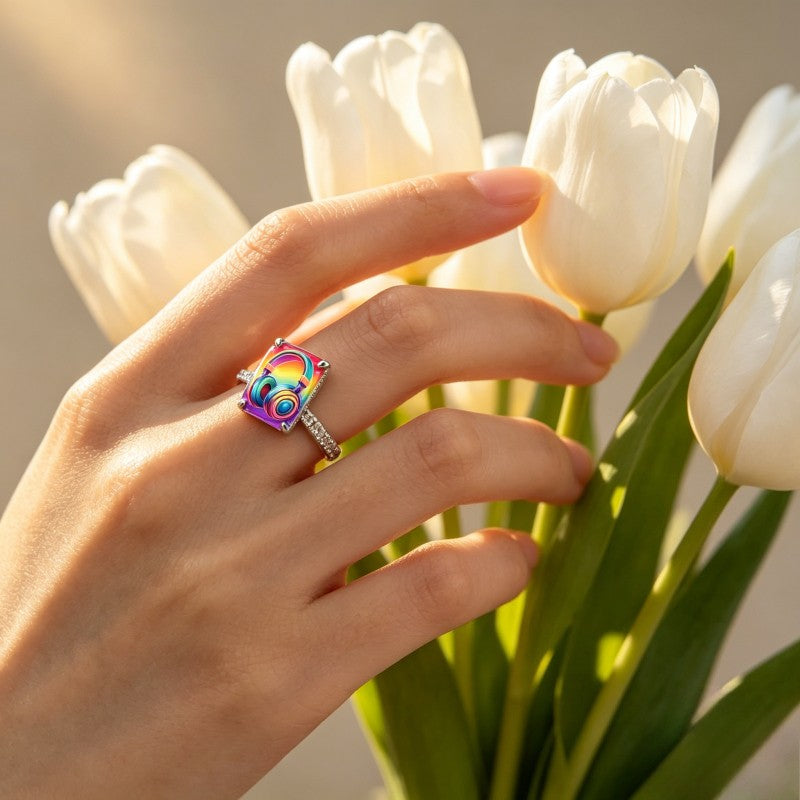 Rainbow Headphones Square Ring