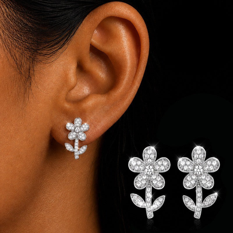 Crystal Flower Stem Stud Earrings
