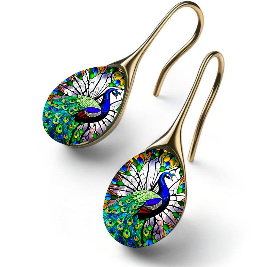 Stained Glass Peacock Drop Earrings