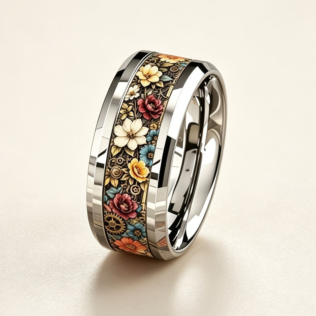 Floral Gear Inlay Ring