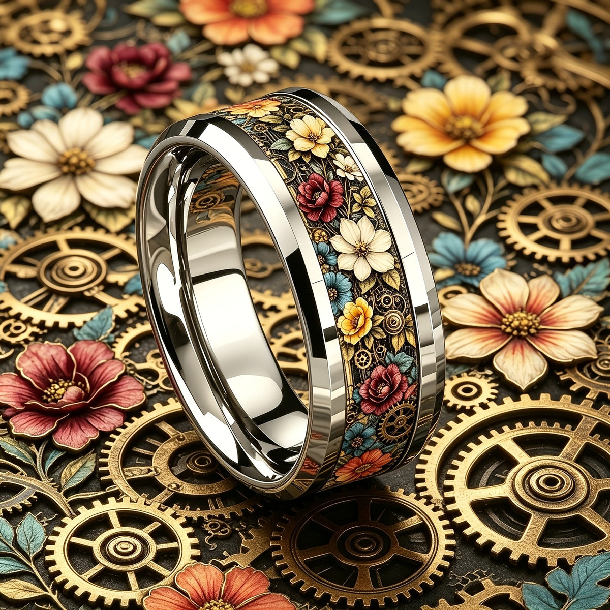 Floral Gear Inlay Ring